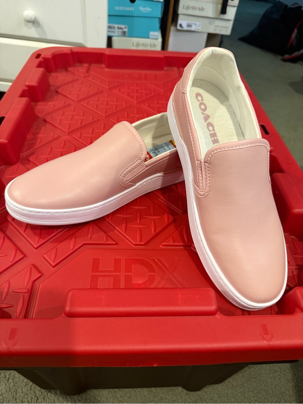 Coach Pastel Pink Leather Slip-On Sneakers
